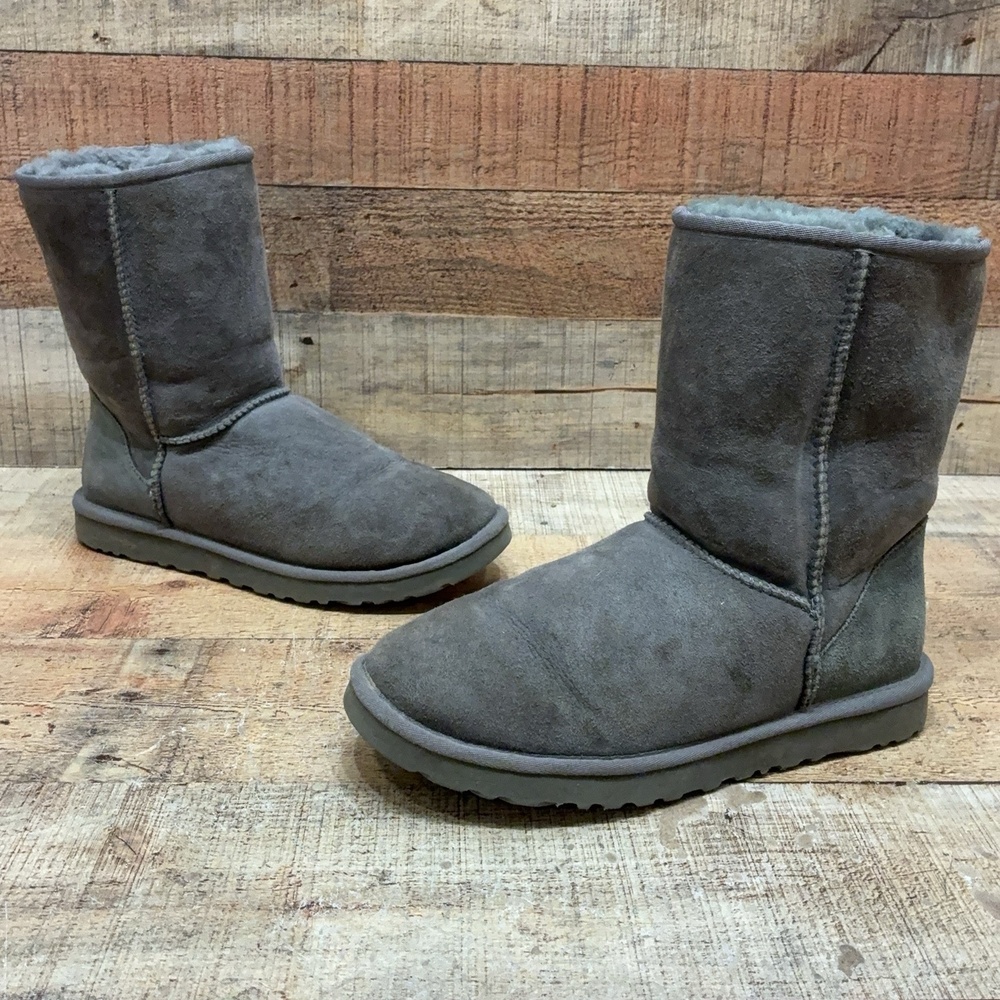 UGG Boots Womens Size 8 39 Gray Suede Shearling Mid Calf Pull On Winter